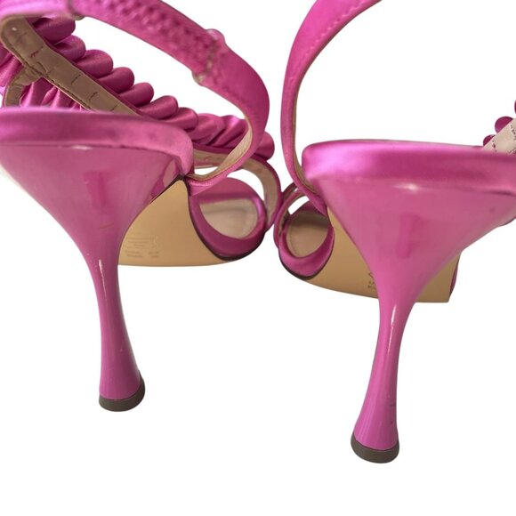 Nina Pink Satin Ruffle Heels Size 8M Y2K Strappy Slingback Party Wedding Shoes - Picture 10 of 11